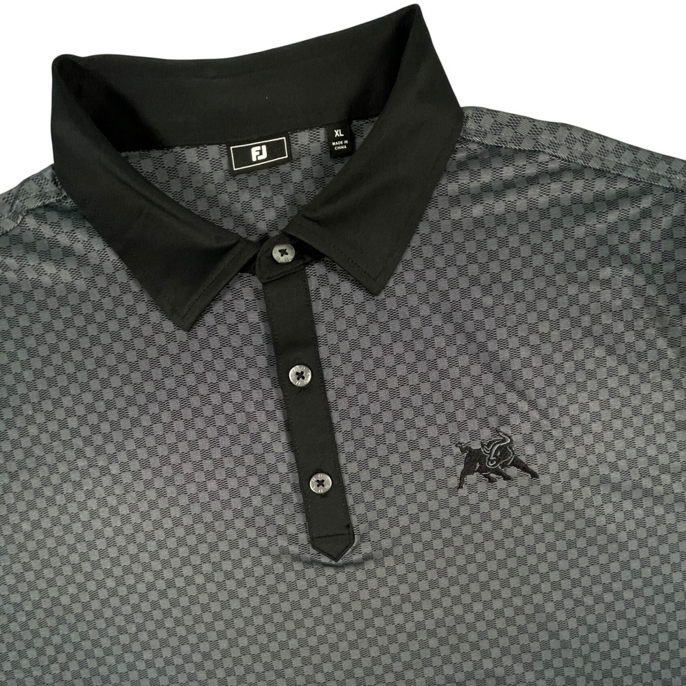 FootJoy Polo Shirt Mens XL Gray Black Lisle Checkered Bull Logo Golf Performance
